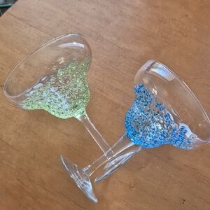 Set Of 2 Hand Blown Confetti Margarita Glasses